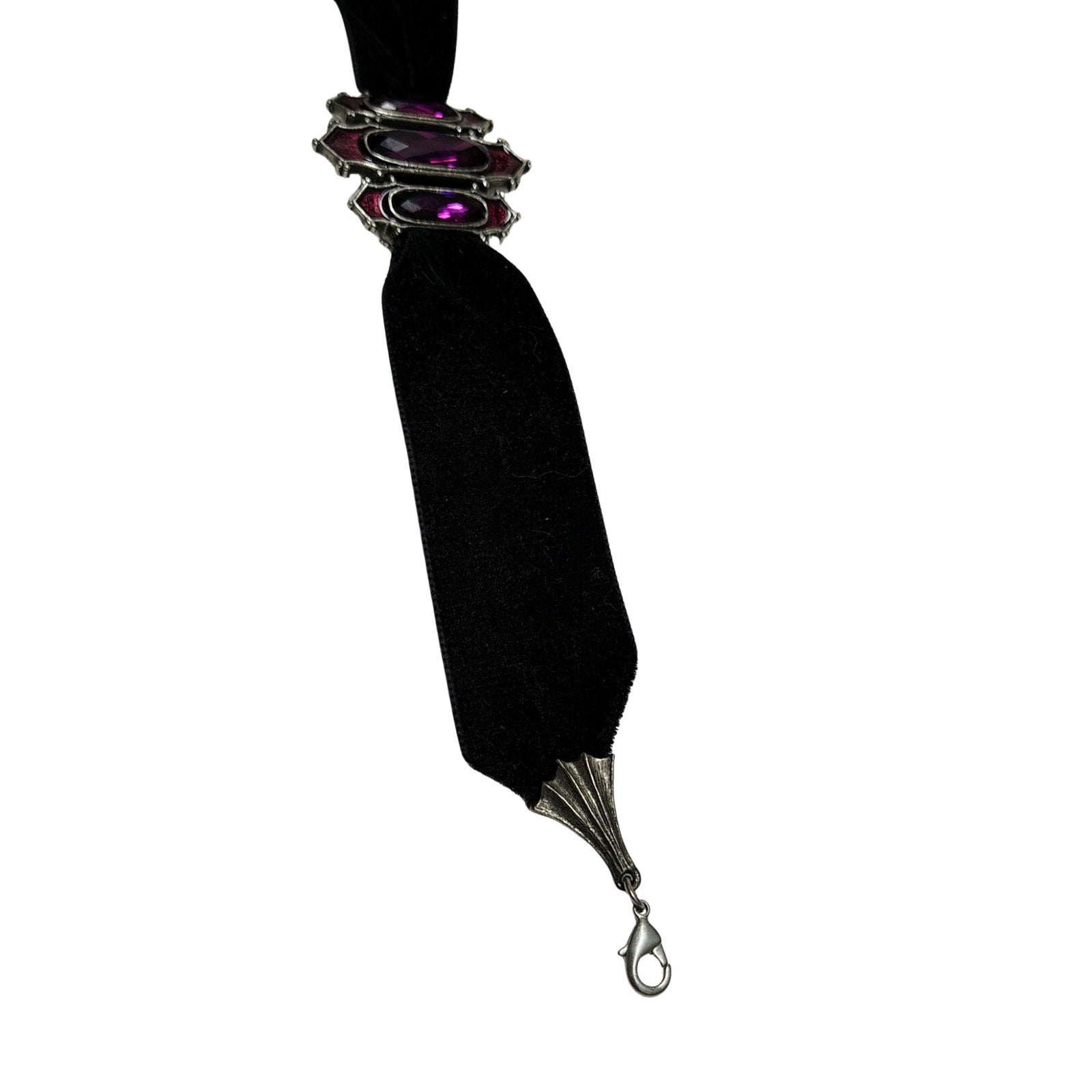 Alchemy Gothic Swarovski Crystals Purple Enamel Black Velvet Ribbon Band Choker
