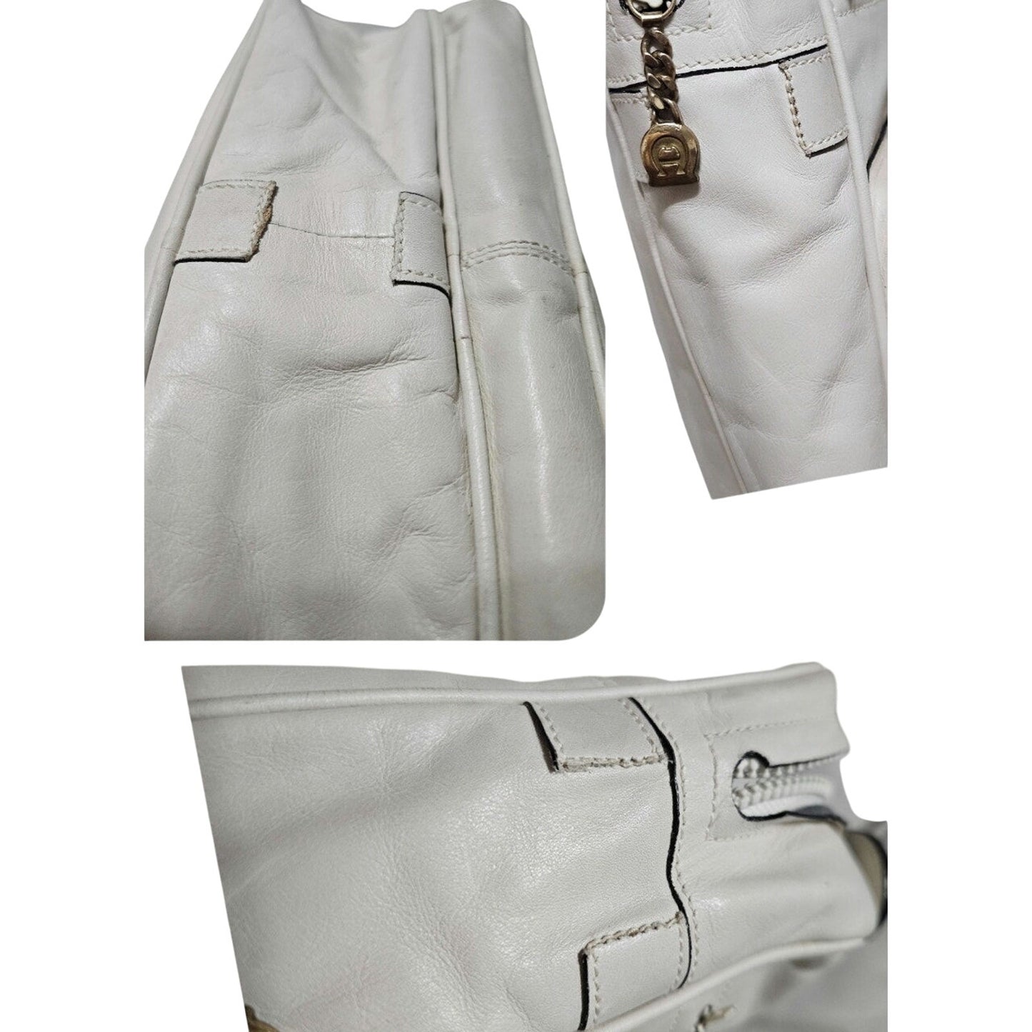 1980s Cream Etienne Aigner Top Handle Square Leather Two Pouch Top Zip Bag [vintage]