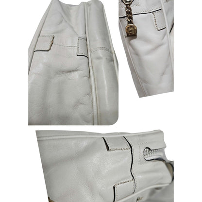 1980s Cream Etienne Aigner Top Handle Square Leather Two Pouch Top Zip Bag [vintage]