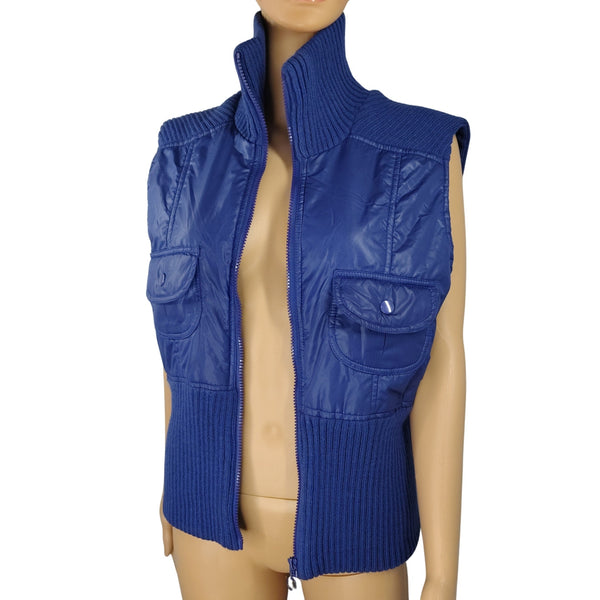 Y2k MCM Purple Zip Up Quilted Sleeveless Ribbed Turtleneck Vest Size XL [Vintage]