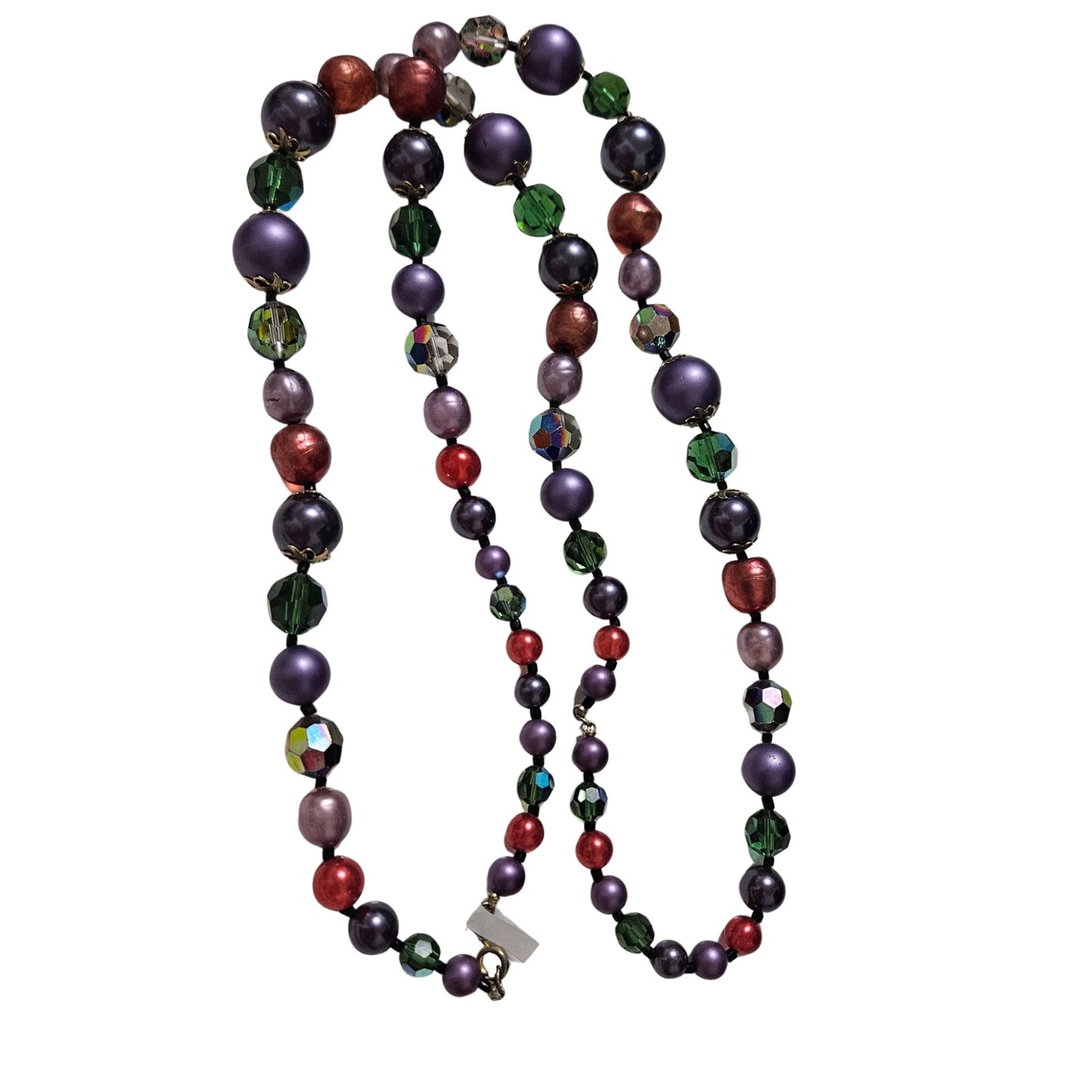1950s Aurora Borealis Carnival Glass Plastic Beaded Opera Length Necklace [Vintage]