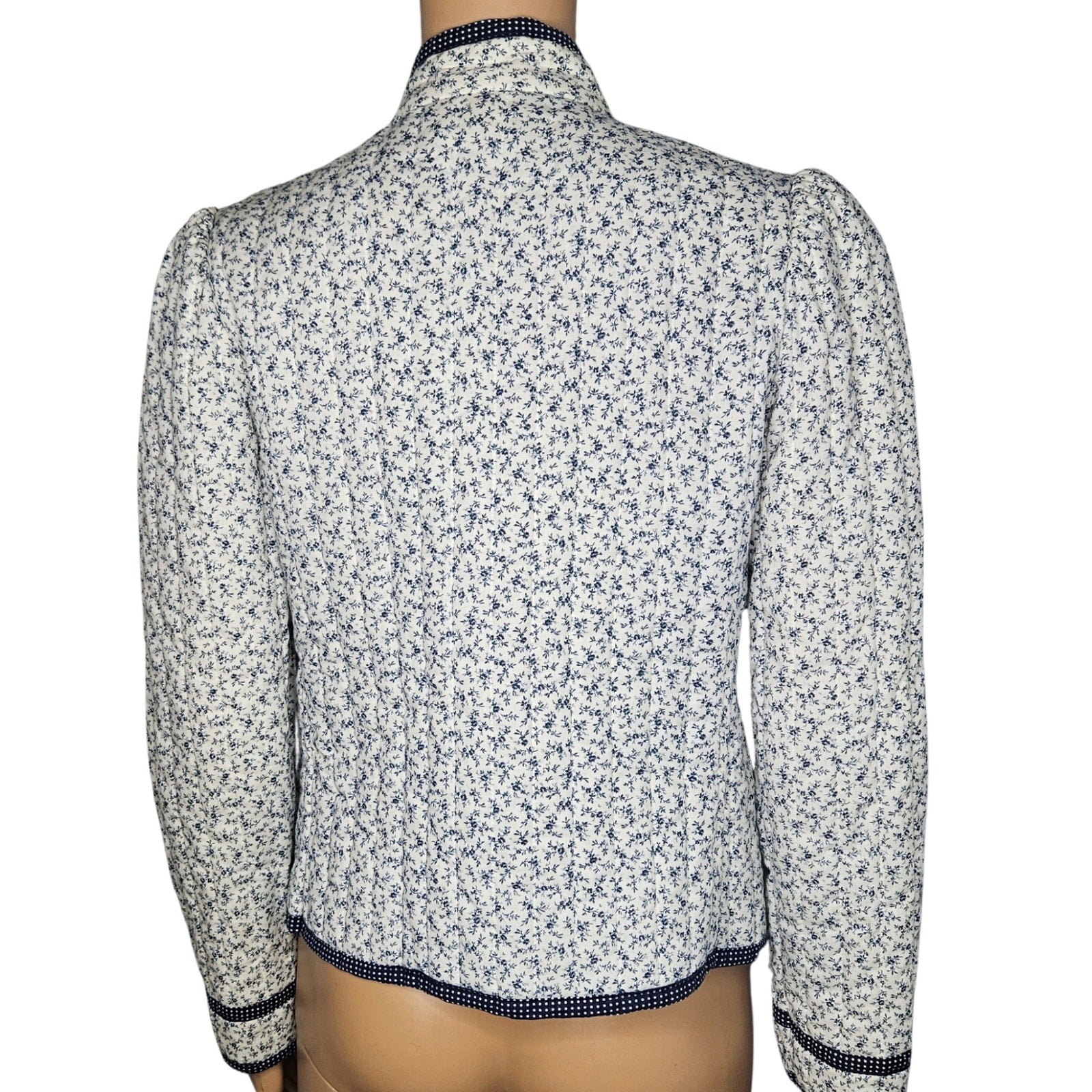 1970s Jessicas Gunnies Blue White Floral Quilted Blazer San Francisco Size Small