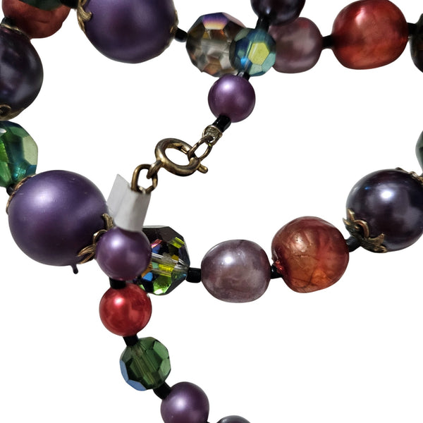 1950s Aurora Borealis Carnival Glass Plastic Beaded Opera Length Necklace [Vintage]