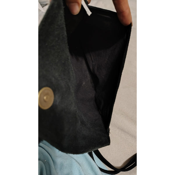 Black Suede Crossbody Envelope Handbag Tassel Magnetic Closure Fold Over Top