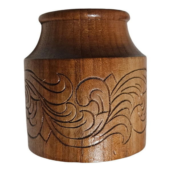 1960s Teak Wood Hand Carved Tea Canister With Lid Round Container Tiki Jar