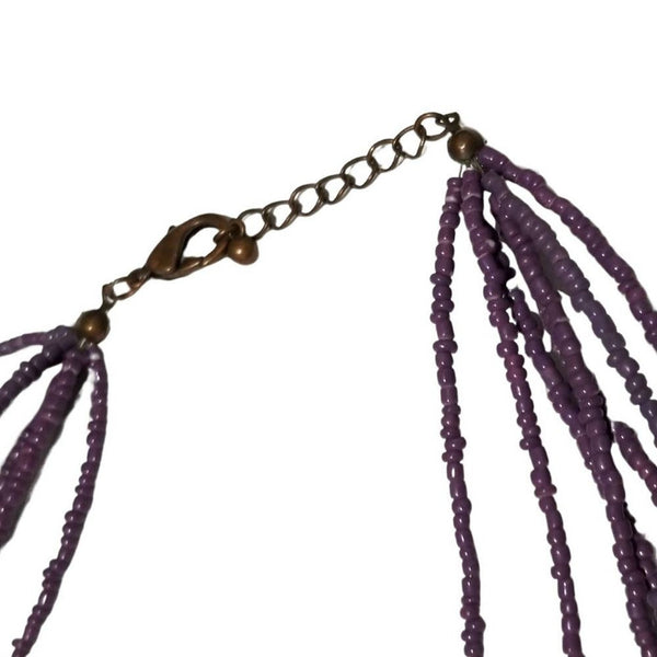 VINTAGE Seven Strand Layered Statement Necklace Purple + Square Copper Beads