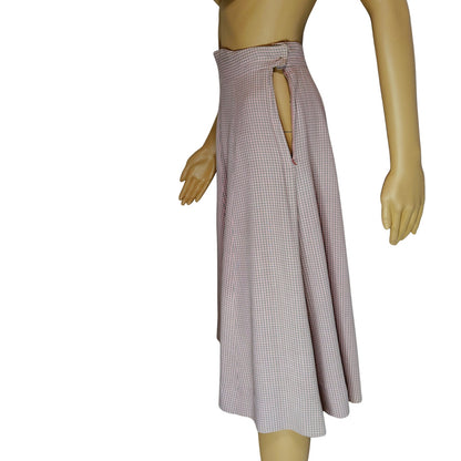 1950s Handmade Pink Gray Checkered Full Circle Midi Skirt Side Zipper Size 0 [Vintage]