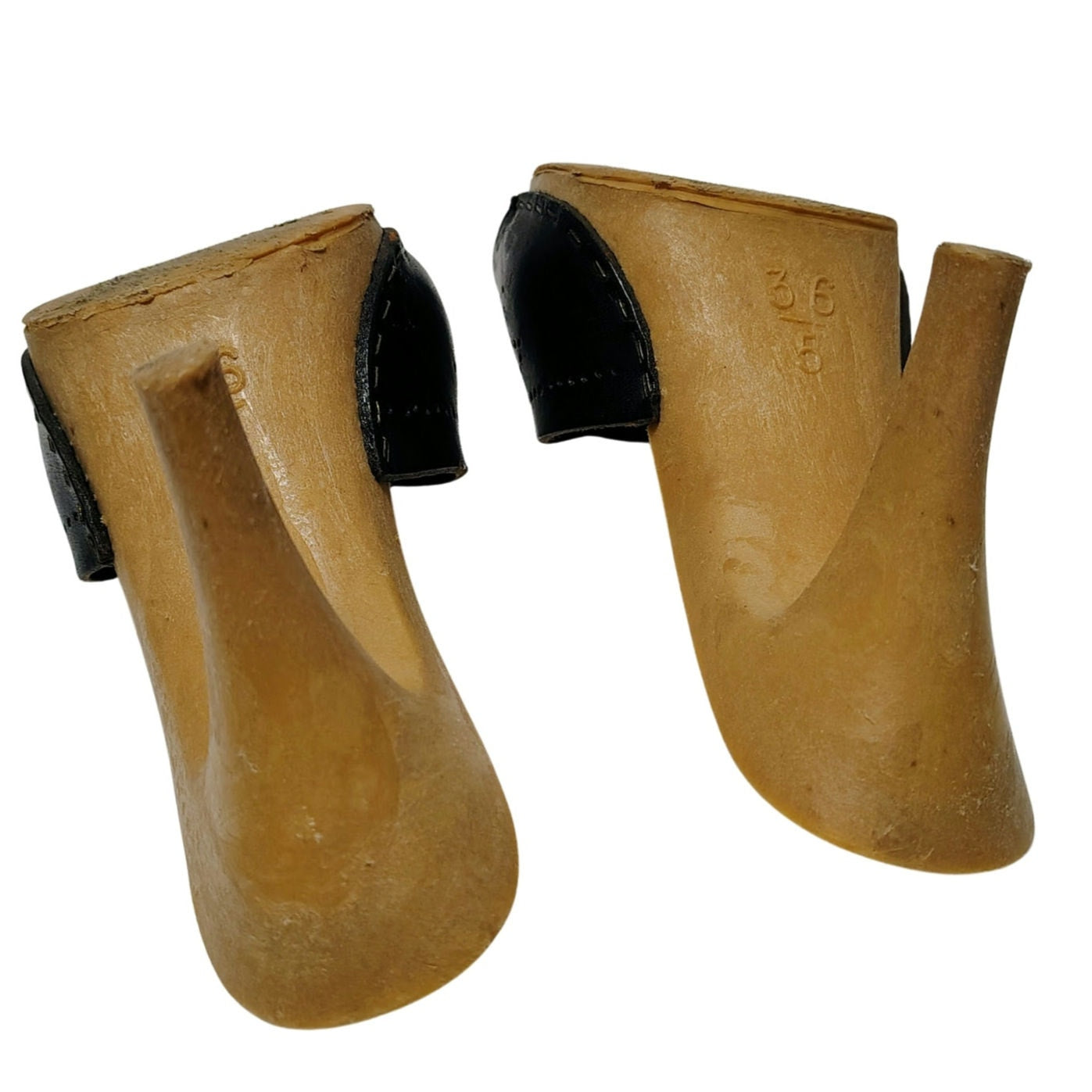 1970s Candies Style Faux Wood Heels Black Leather Pumps US 5 EUR 36 [Vintage]