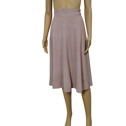 1950s Handmade Pink Gray Checkered Full Circle Midi Skirt Side Zipper Size 0 [Vintage]