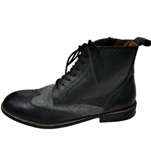 Thomas & Vine Men's Black Jarett Wingtip Zip Up Lace Black Ankle Boot Size 14