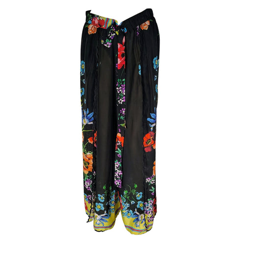 Johnny Was Peonies Flowy Floral Print Pull On Wrap Pants Thigh-High Splits Size XL