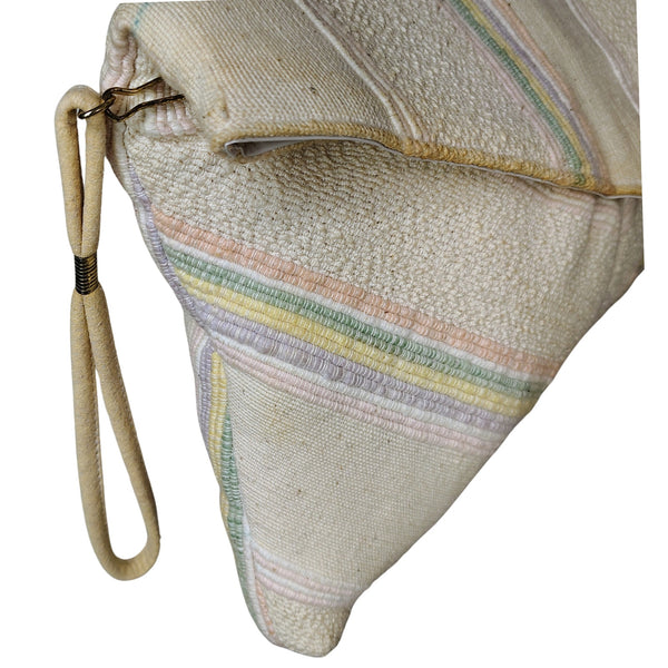 1970s Woven Fold Down Woven Textured Maxi Clutch Wristlet Rainbow Pastel Colors [Vintage]
