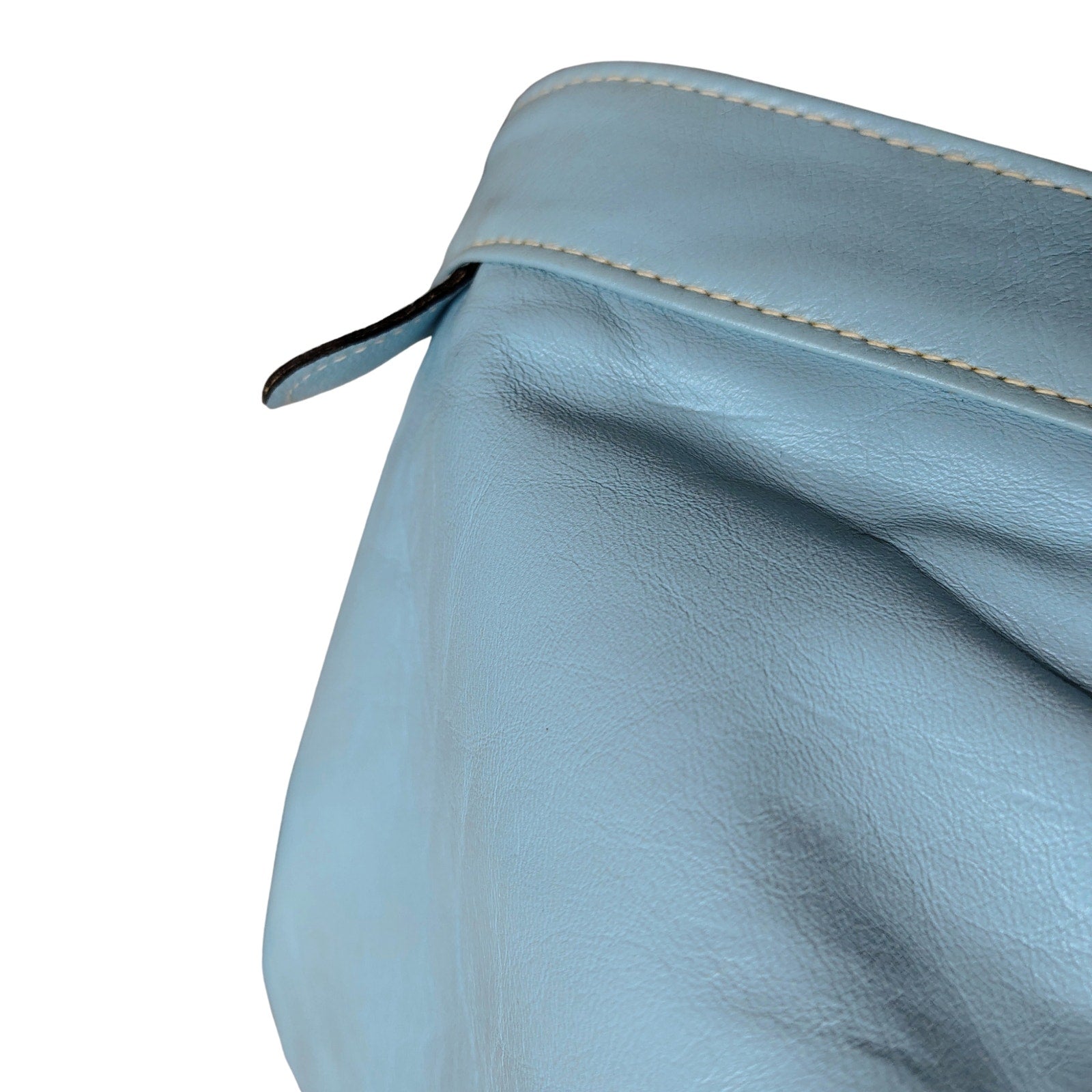 1970s Davey's Baby Blue Vintage Leather Tension Lock Clutch Handbag Made in USA [Vintage]