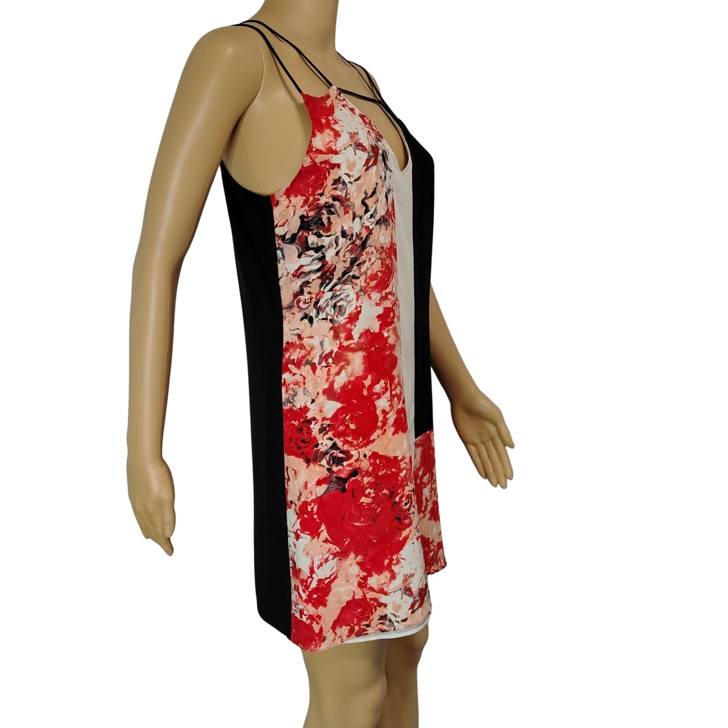 100% SILK PARKER Slip Dress Patchwork Floral Keyhole Strappy Black Red White Size S