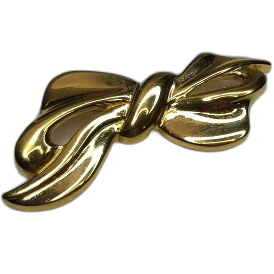 Vintage Polished Signed Napier Gold Tone Retro Bow Ribbon Brooch Safety Latch