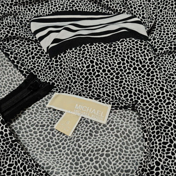 Michael Kors Short Sleeve Black White Midi Sheath Dress Stripes Size Small