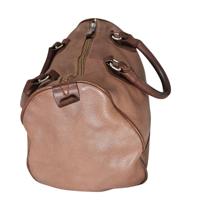 INC Brown Genuine Leather Bowling Barrel Bag Top Handle Handbag Gently Used