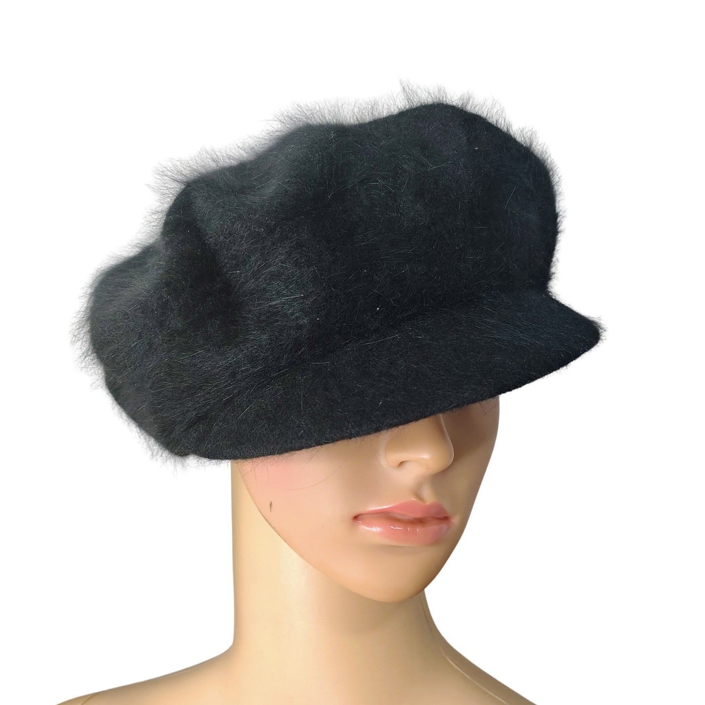 1990s Black Page Boy Cap Liz Claiborne Wool Rabbit Fur Blend Hat Small [Vintage]