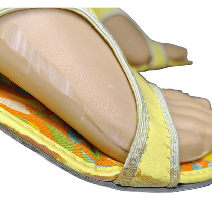 1960 - 1970s Yellow Flower Power Bohemian Era Sandals Low Heel Cut Out Design Size 6.5 [Vintage]