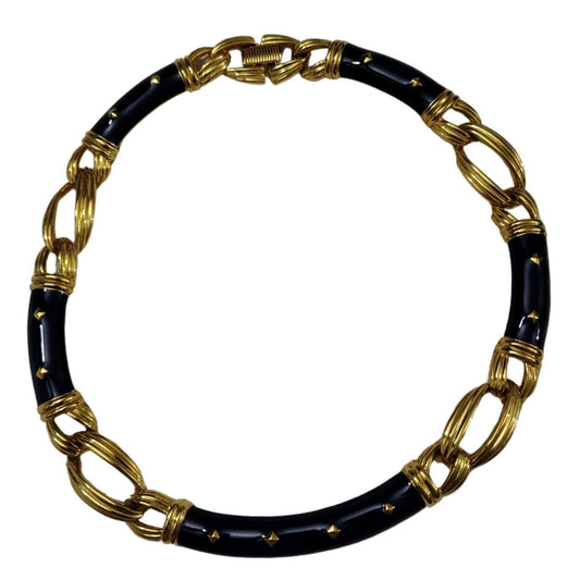 1980s Blue Enamel Large Rope Chain Link Choker Necklace Gold Tone by Ivana Trump