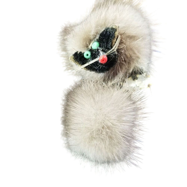 1950s Poodle MCM Authentic Real Mink Brooch Pin Beaded Face Estate Jewelry