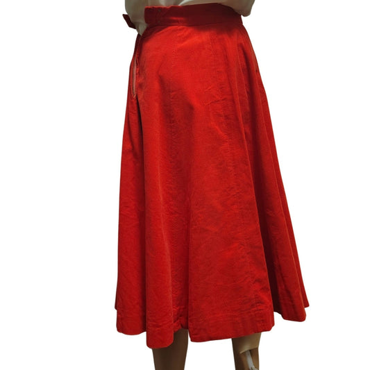 1950s Handmade Orange Corduroy High Waisted Long Back Zip Circle Skirt Size XXS [vintage]