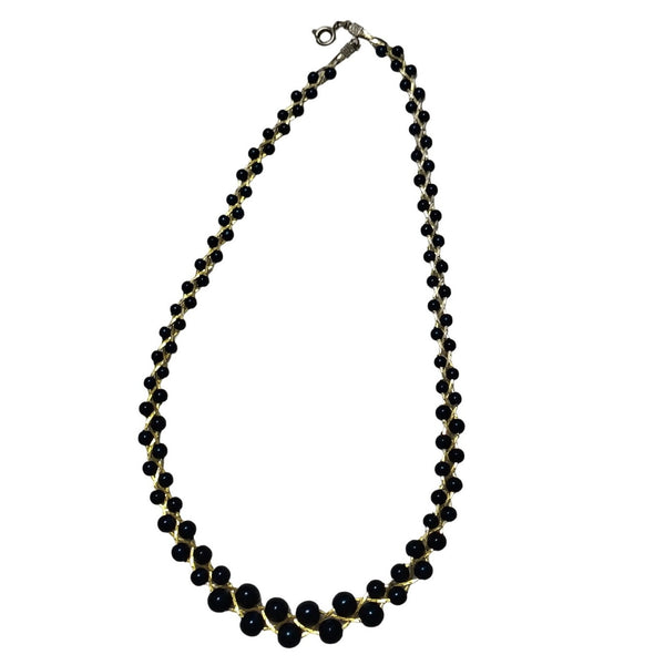 Vintage Gold Filled Three Chain Braided wth Midnight Blue Graduating Beads