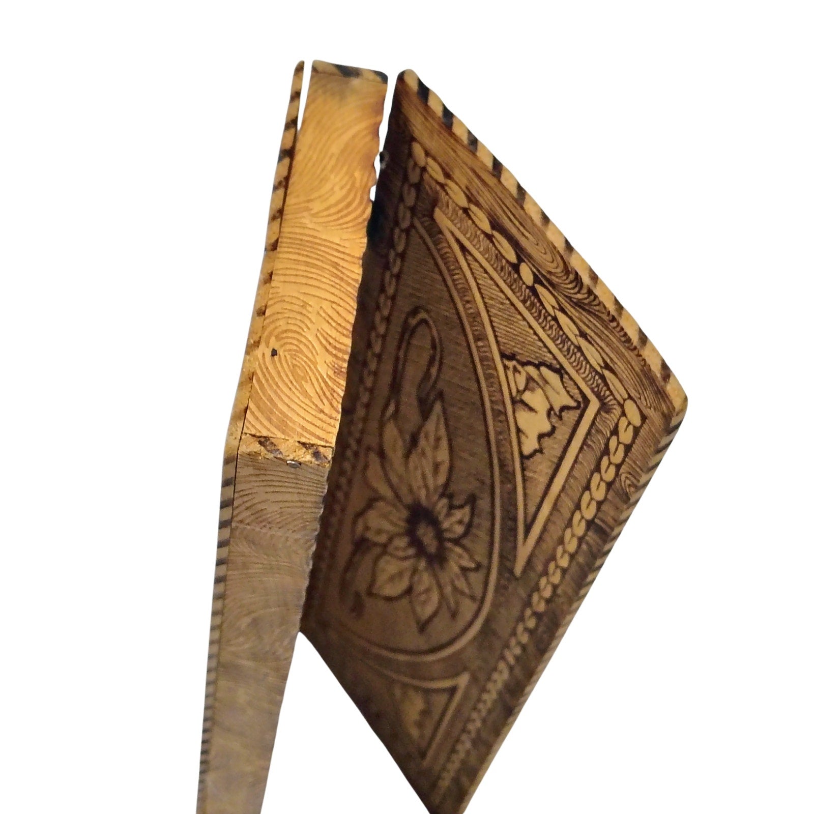 1930s Pyrography Glove Box Wooden Engraved Box Keepsake [Antique]