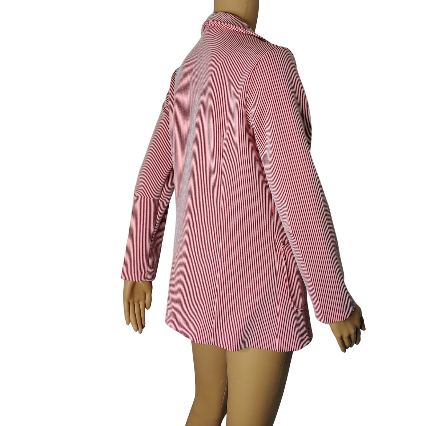1960s Red White Striped Polyester Single Breasted blazer Size 12 Women's [Vintage]