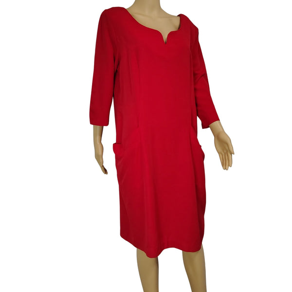 1980s Red 3/4 Sleeves Sheath Midi Dress Willy's New York Co. Size 18 [Vintage]