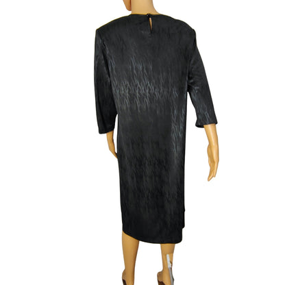 1970s Anthony Richards Abstract Print Black on Black Sheath Dress  Plus Size 14 [Vintage]
