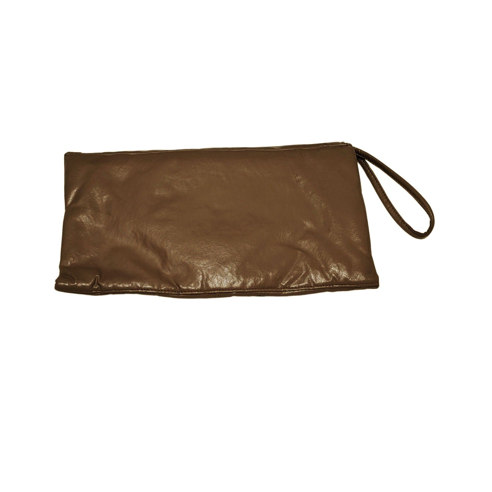 1970s Maxi Clutch Taupe Two Pockets Two Fold Over Closures Wristlet [Vintage]