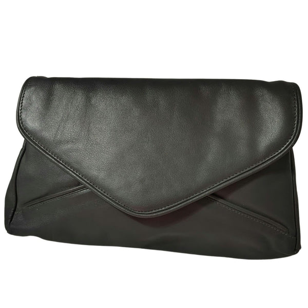 70s Gray Maxi Clutch Faux Leather Foldover Closure Magnetic Clasp 2 Compartments