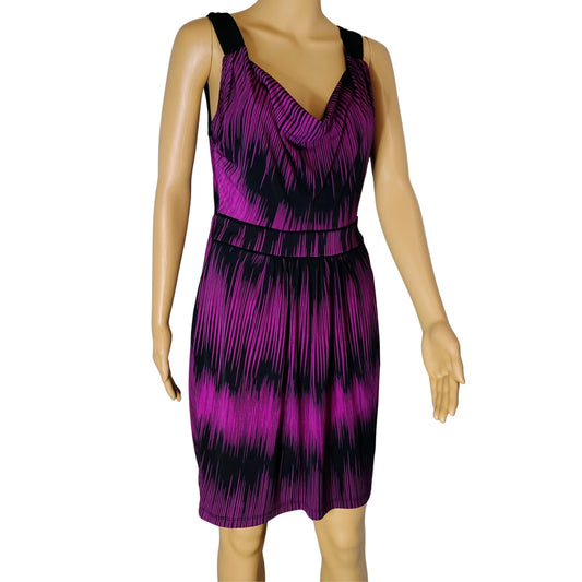 Plunge Neckline Purple Black Short Tank Top Dress Pockets Bisou Bisou Size 4