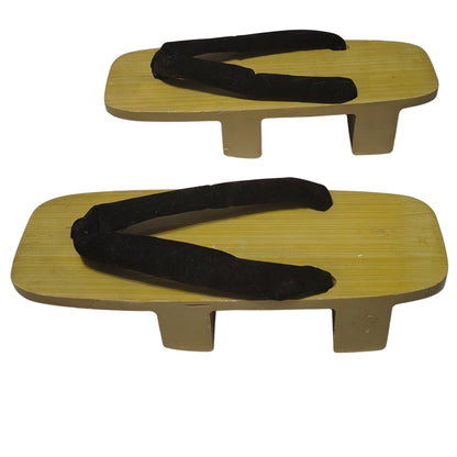 Traditional Geta Clogs Sandals Brown Wood Black Velvet Thongs Size 10.5 [Vintage]