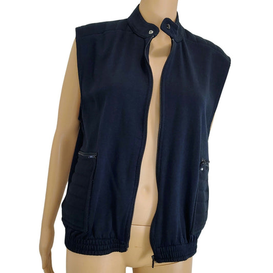 90s Chams Vest Black Zip Up Short Collar Street Wear Pockets Elastic Waist SZ M