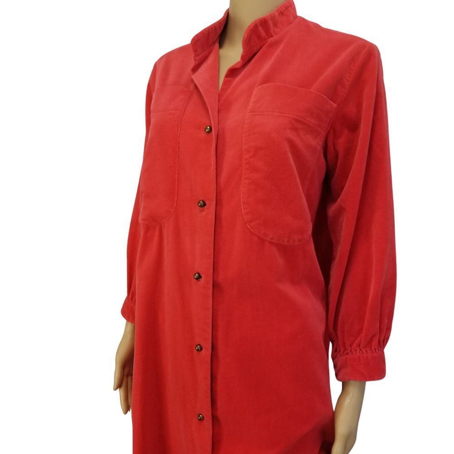 VINTAGE VELVET Boho Long Red Jacket Floor Length Side Slits Gold Button Size Small  [Vintage]