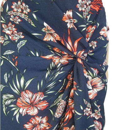 Long Hawaiian Print Long Bodycon Skirt Body Shaping Zip Up Left Slit Size Small
