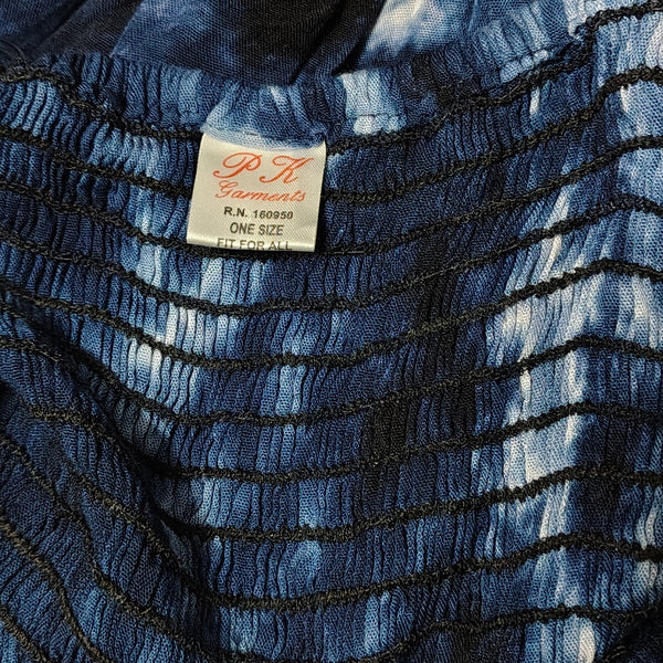 Summer Flowy Dress Blue Tye-Dye Elastic Shirred Top Uneven Hemline One Size