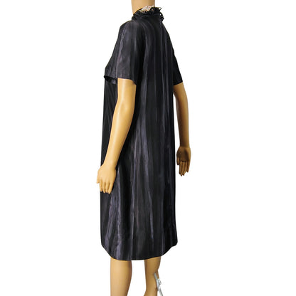 Silk Black Gray Marni Midi High Neck A Line Sheath Dress Lined Size 8 US 44 IT