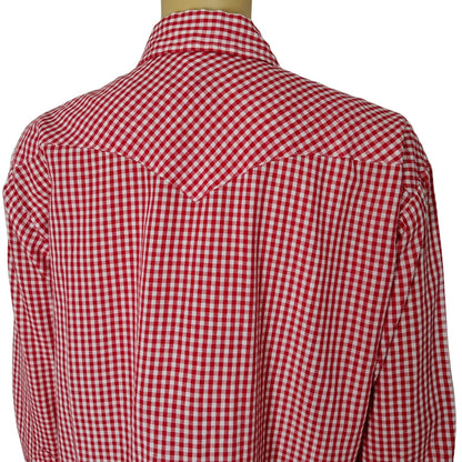 Ranchwear H Bar C Red White Checker Plaid Button Up Shirt Pearl Snaps  Size 16.5 [Vintage]