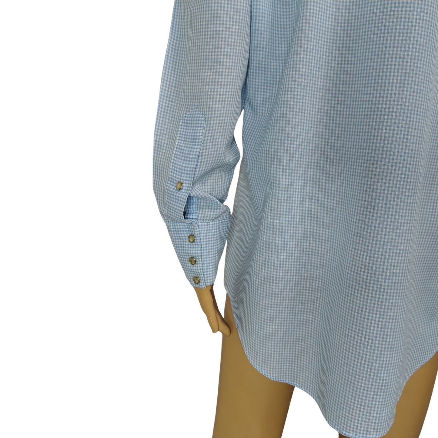 1950s Blue Micro Checks Rockmount Ranch Wear Custom Fitted Western Shirt Size Small [Vintage]