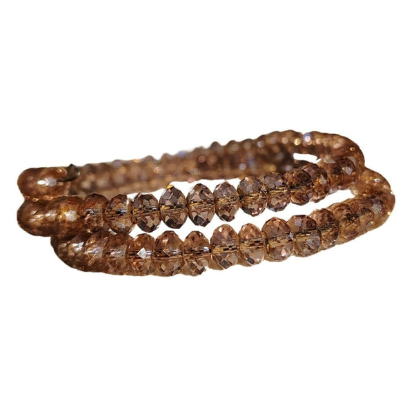 Mauve Purple Crystal Bead Memory Wire Double Strand Bracelet