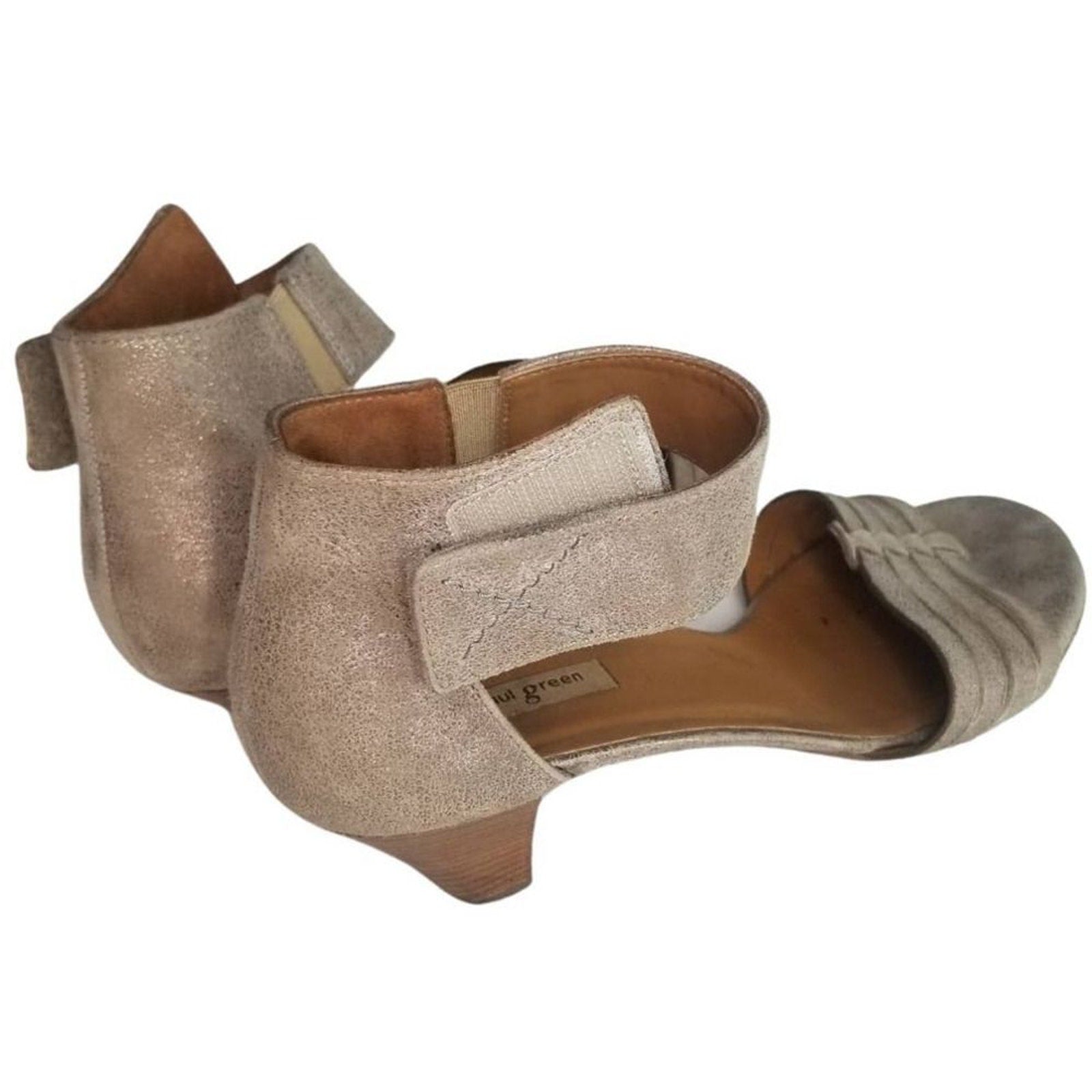 Leather Metallic Gray Strappy Open Toe Ankle Wrap Heels Size 8 [PAUL GREEN]