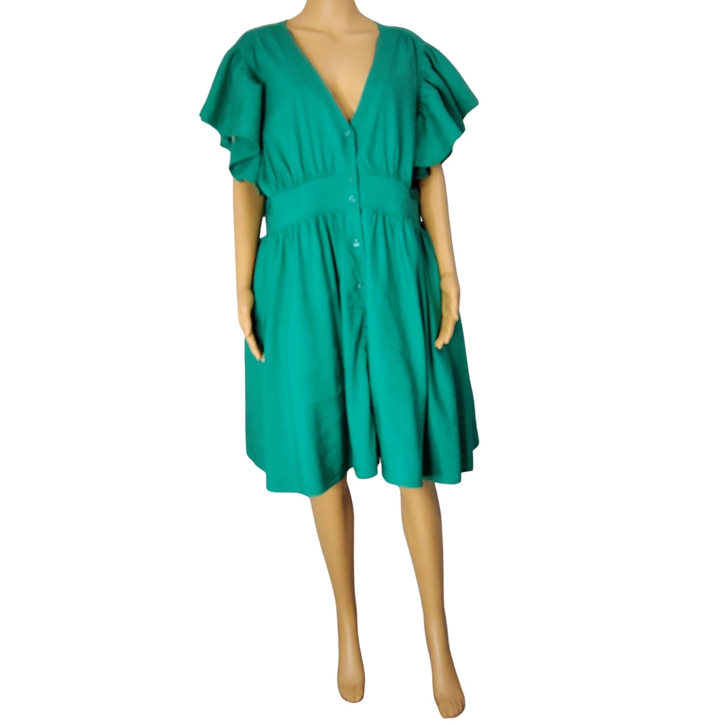 Green Nordstrom Chelsea 28 Fit & Flare Midi Short Ruffle Cap Sleeve Dress Size 2X