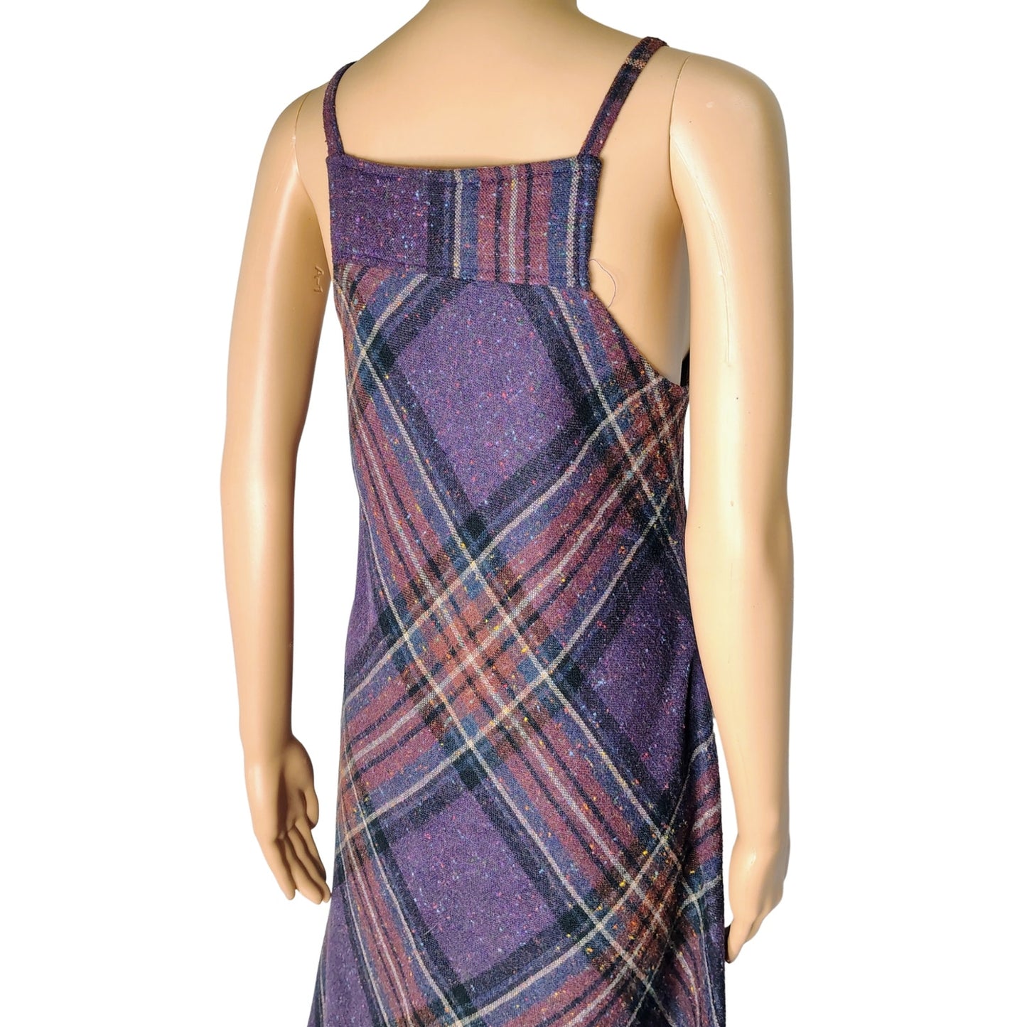 1960s Plaid Spaghetti Strap Overall Bib ALine Sheath Hidden Pockets Dress Size 5 [Vintage]