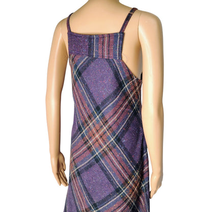 1960s Plaid Spaghetti Strap Overall Bib ALine Sheath Hidden Pockets Dress Size 5 [Vintage]