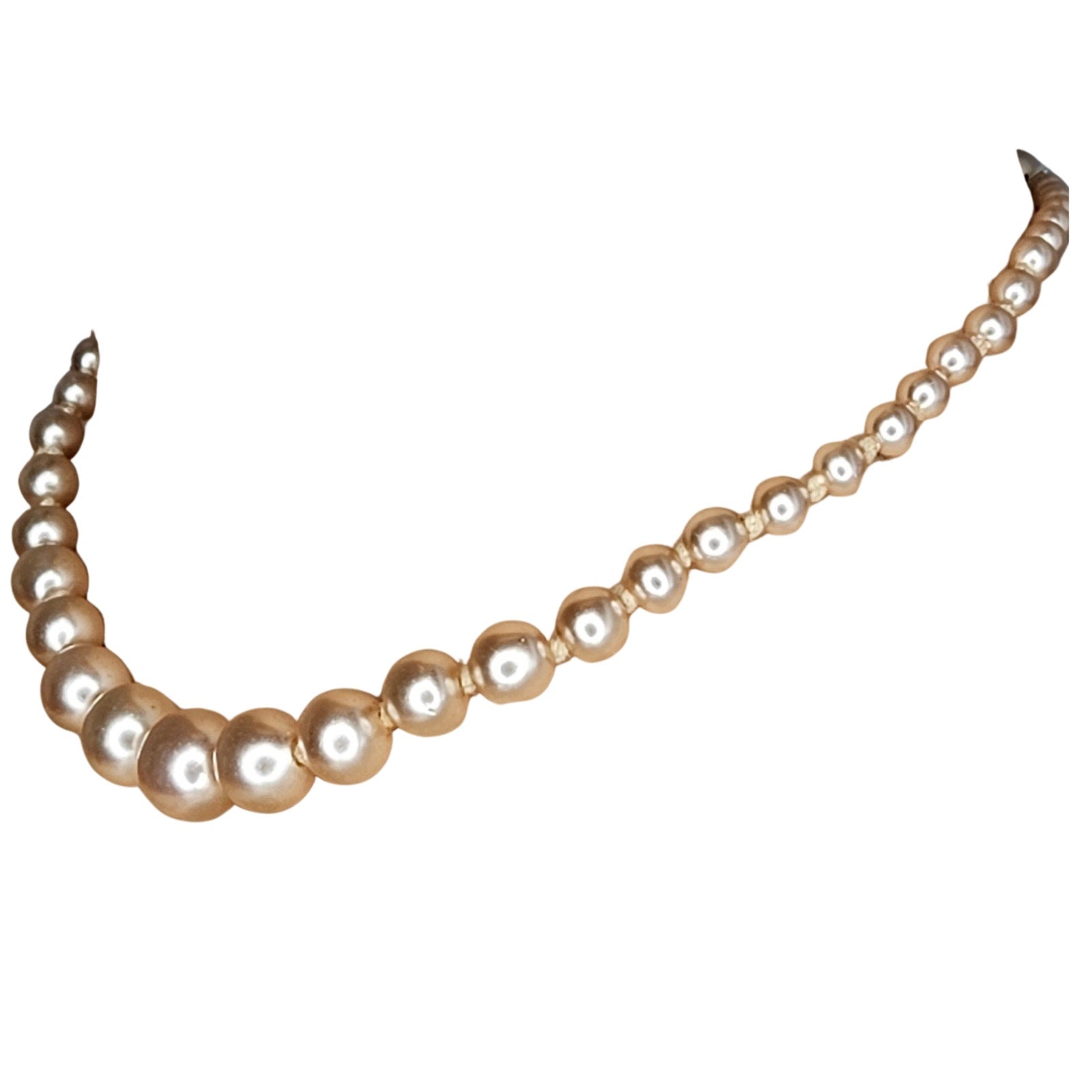 1950s Champagne Color Graduating Faux Pearl Single Strand Choker Necklace Japan [Vintage]