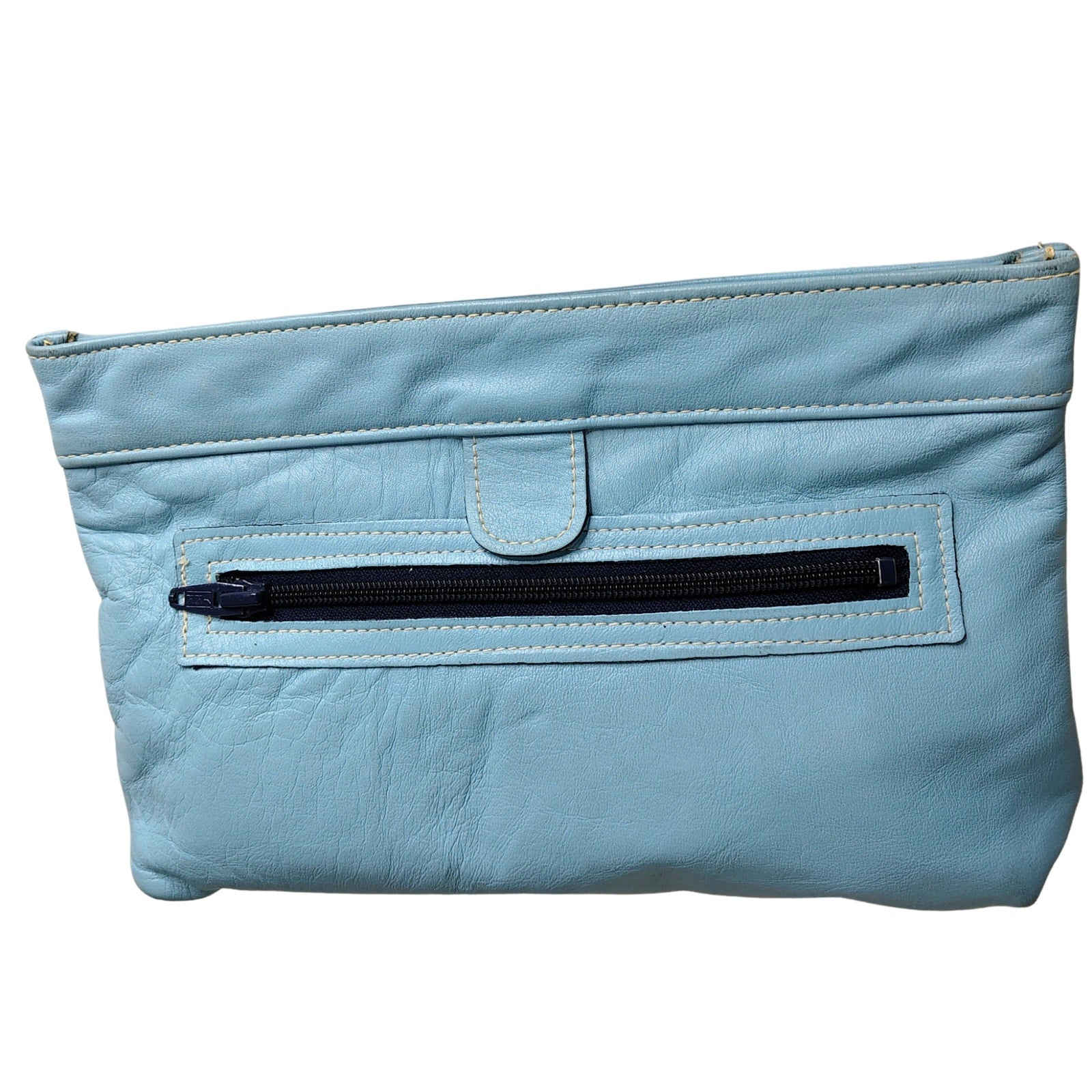 1970s Davey's Baby Blue Vintage Leather Tension Lock Clutch Handbag Made in USA [Vintage]