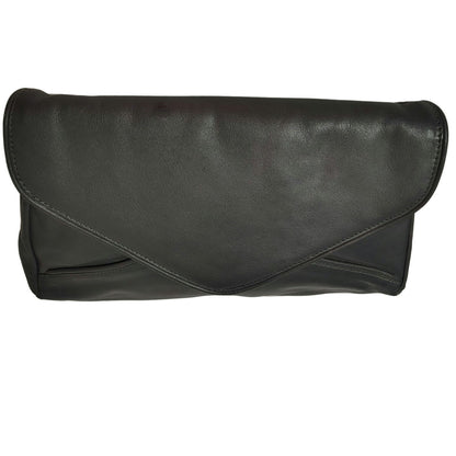70s Gray Maxi Clutch Faux Leather Foldover Closure Magnetic Clasp 2 Compartments